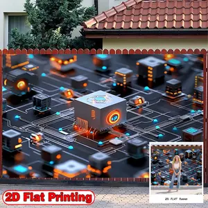 2D Flat Banner, 1pc with Digital Circuit Board Orange Theme - Polyester Fabric Photography Backdrop & Party, Ideal for St Patrick Day, Ramadan, Birthdays, Cake Tables, Portraits, Party Decorations, Indoor and Outdoor Celebrations