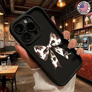 Trendy Cow Print Bow Aesthetic Design Case for iPhone 17 16 15 14 Pro Max 13 12 11 XR XS Plus Air Slim Shockproof Anti Drop Protective Durable TPU Cover