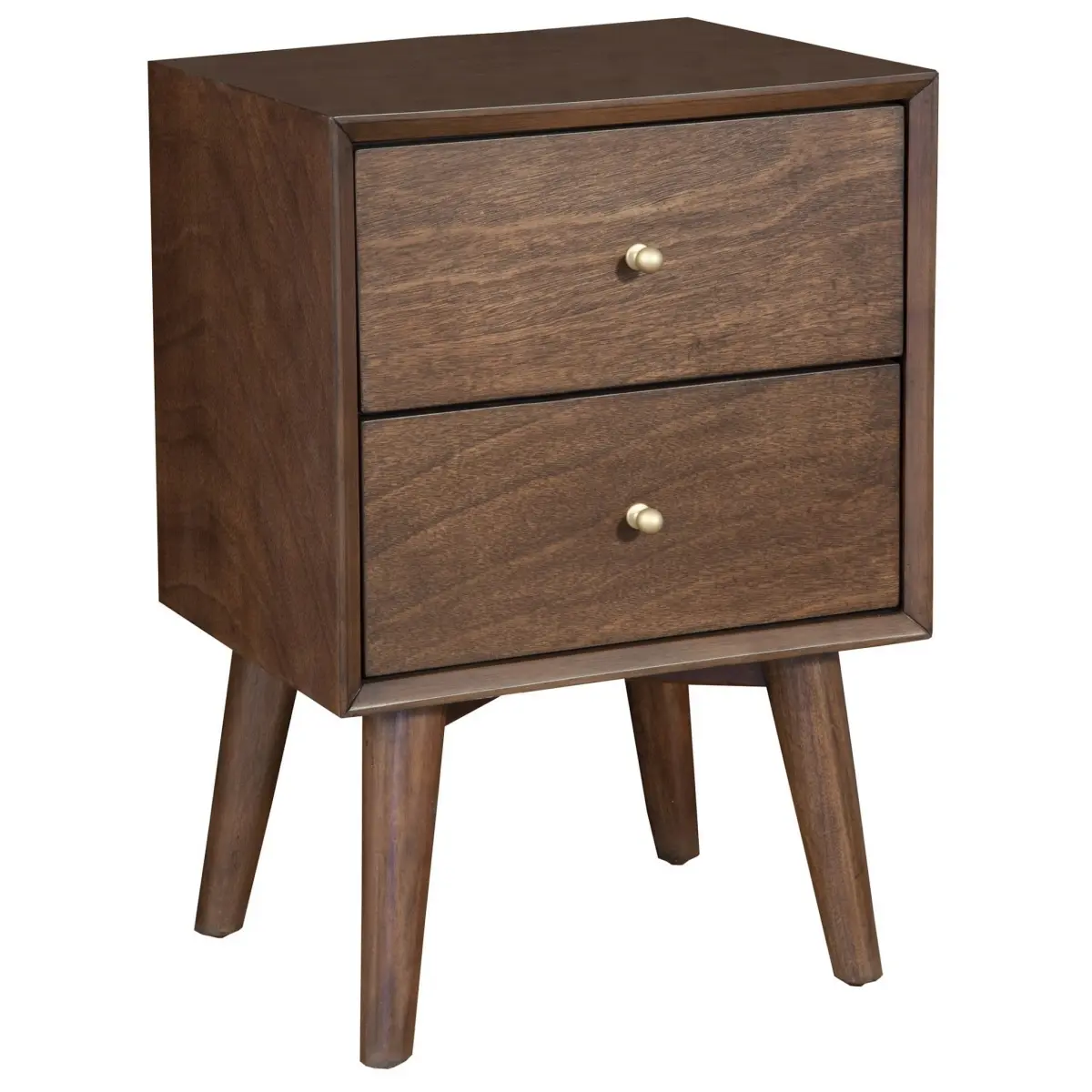 360 stand Mid-Century Modern 2-Drawer Nightstand - Solid Wood Nightstand with Drawers, 26x18x15" Mahogany Wood, Ball Bearings, Flared Legs, Dark Brown Modern Furniture, Contemporary Bedside Tables, Dovetail Drawer Construction