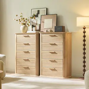 1PCS OF 5 Drawers Dresser for Bedroom 45" Tall Modern Curved Profile Wood Fluted Chest of Drawer Storage Organizer for Bedroom Living Room