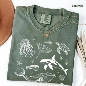 Comfort Colors Ocean Animals Shirt Marine Life Graphic Tee Whale Orca Turtle Jellyfish Sea Creature Shirt Ocean Lover Comfort Colors