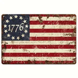 1count, Rustic 13 Star American Flag Metal Aluminum Sign Decoration, 1776 Independence Day Decorations, Patriotic American Flag Sign, 4th Of July Decor, Wall Hanging Plaque, Vintage Metal Sign For Home/Garden/Porch/Garage/Cave/Room/Cafe/Bar/Farmhouse