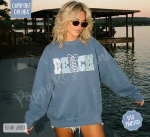 Faux Pearl Beach Comfort Colors Sweatshirt, Trendy Women's Crewneck