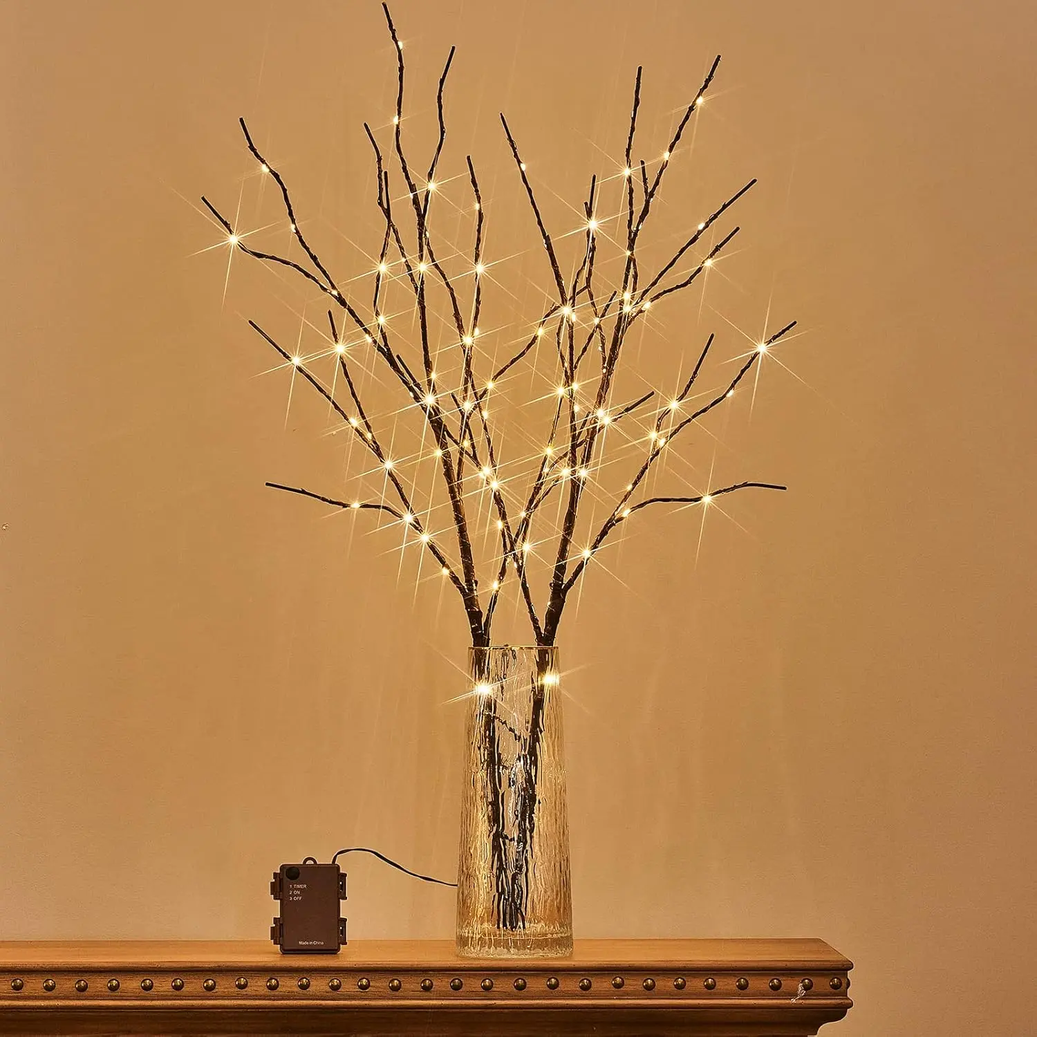 Lighted Brown Branches 32IN 100 LED with Timer Battery Operated, Artificial Tree Branch with Warm,Willow Branch Lights for Home Bedroom Fireplace Christmas Holiday Decoration