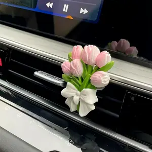 2026 New Simulated Dew Rose Flower In Glass Vase Car Dashboard Ornament Lifelike Petals Clear Vase Elegant Light Luxury Summer Cute Gift for Women Hot Trendy Auto Accessory Daily Driving