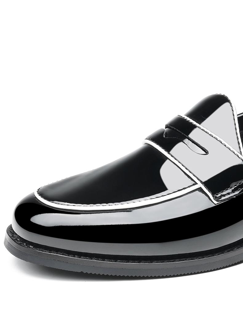 Men's Contrast Stitch Penny Loafers, Glossy Slip-On Formal Dress Shoes8662