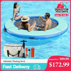 [DealsForYouDays]VanAcc Hexagon/Circle/Triangle 8FT/10FT/12FT Inflatable Water Hammock for Adults, Floating Raft Dock Platform with Mesh, Heavy Duty Water Float Dock for Lake Beach Party