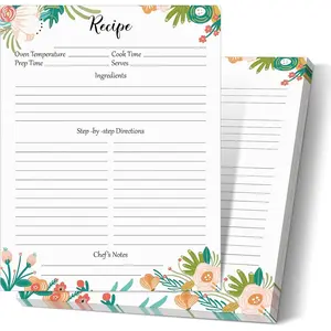 50 Sheets Recipe Paper Full Size Recipe Refill Pages 8.5 x 11 Inch Cards for Binder Book