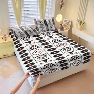 American Western ethnic print Fitted Sheet Set, Bed Sheets, 1 Fitted Sheet & 2 Pillowcases without Filler, Simple color scheme, minimalist style, retro and wild,Niche and exquisite,Soft and comfortable, Suitable for all seasons, It's a great bedding gift.