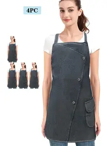 4-Piece Multi-Pocket Denim Apron, Vintage Workwear Style, Thick Durable Fabric, Large Pockets for Tools & Phones, Unisex Kitchen Cooking