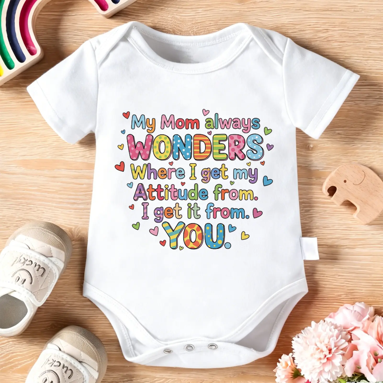 My Mom Always Wonders Where I Get My Attitude Baby Bodysuit – Funny Infant 2026 Newborn Clothes, 100% Cotton Jumpsuit for Baby Boys & Girls. Casual Romper with Letter Pattern, Short Sleeve Onesie for Indoor & Outdoor Wear. Perfect Baby Gift