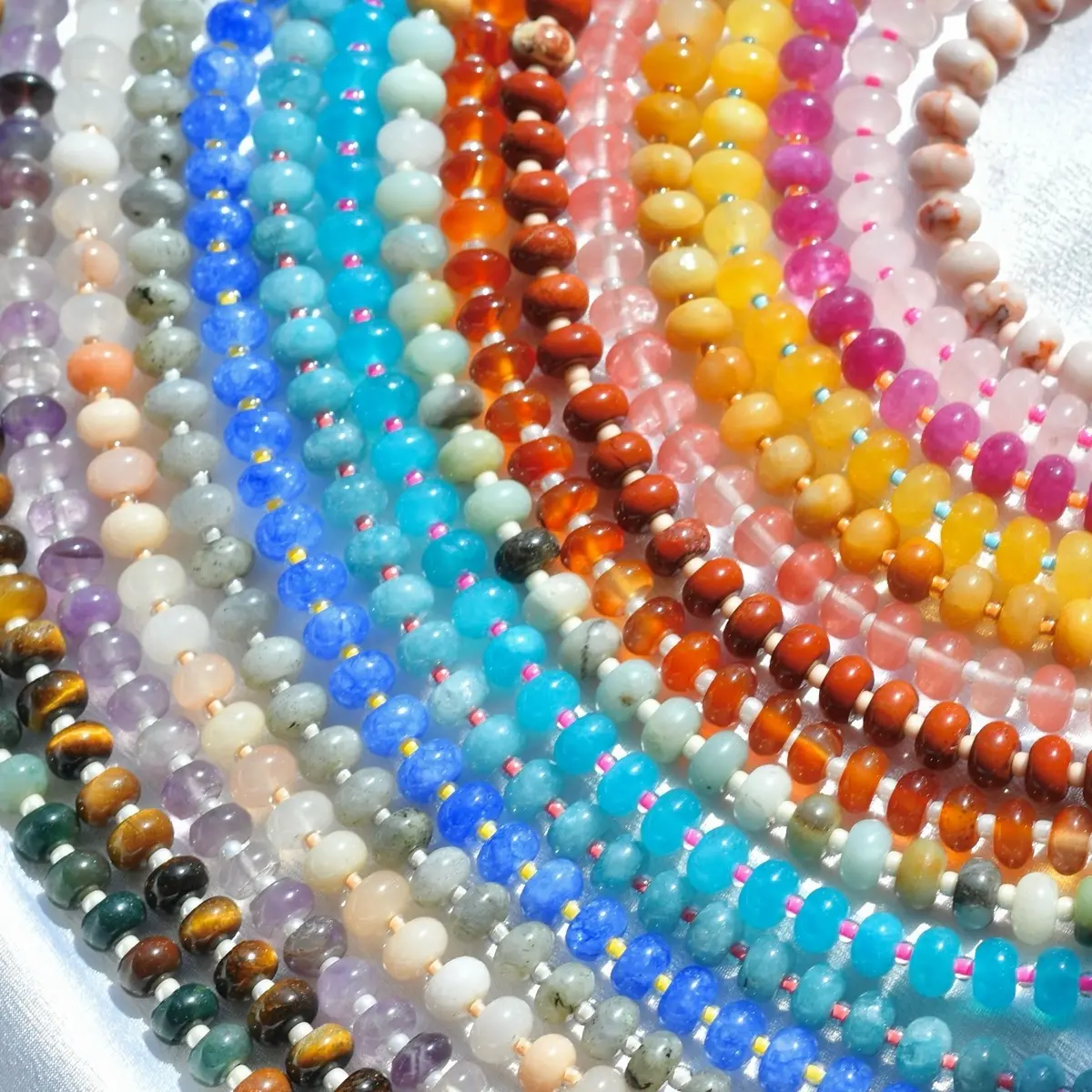 Chunky Rondelle Gemstone Beaded Necklace Disc Gemstone Beaded Necklace Crystal Beaded Choker Gold-Filled Stainless Steel 5x8mm Beads Flexible Wire Lobster Clasp Extension Chain