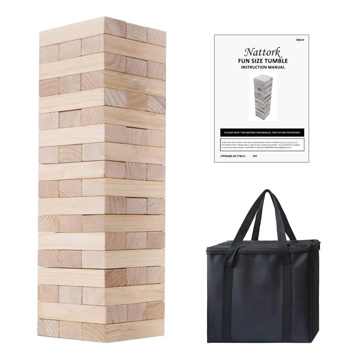 Giant Wooden Tumbling Tower with Carry Bag - Fun Family Backyard Party Game, Large Stacking Blocks Toy, Perfect Birthday & Holiday Gift for Kids Adults