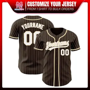Family-Gift Personalized Custom Brown White Pinstripe City Cream Baseball Jersey, Bold Sporty All-Over Print Team Wear for Game Day Casual Outfits
