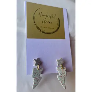 Hand Made, Copper and Baby Blue, Star and Lightening Bolt Shaped, Polymer Clay Earrings!