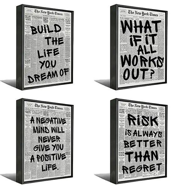 Motivational Vintage New York Times Newspaper Canvas Wall Art, Inspirational Quote Print, Minimalist Home Decor for Bedroom Office, Festive Holiday Accent