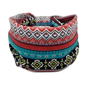 Boho Style Wide Elastic Sweatband Headband, Ethnic Pattern Yoga Hair Band, Breathable Sports Accessory for Women & Men
