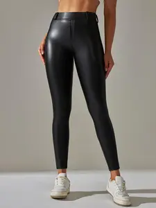 Tight Leather Pants for Women, High Waisted PU Leggings, Casual Sexy Leather Pants with Pockets