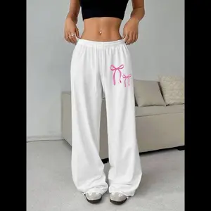 Women's Bow Print Drawstring Waist Sweatpants, Casual Street   Pants for Daily Wear, Ladies Bottoms for Spring & Fall