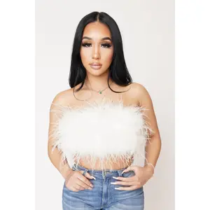 "Main Topic" Feathered Top (White)