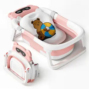 An Baby Tub With Soft Cushion d Thermometer Foldable Baby Bathtub With Drain Hole Durable Foldable Baby Bath Tub Newborn to Toddler