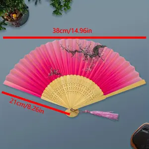 Vintage silk bamboo folding hand fan, featuring China wind fabric design, is perfect for Japanese-style decoration and home decor, and can also serve as bridal accessories, Decoration Items