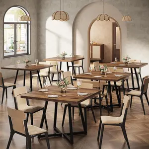 Tribesigns Heavy Duty Dining Table Set for 6, Rustic Square Wooden & Metal Table for Restaurants, Cafes, and Apartments