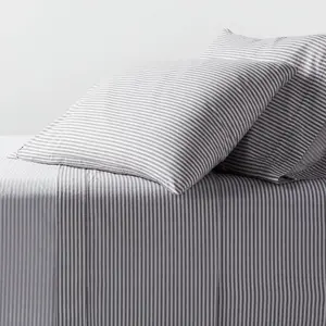 Full Organic Percale Sheet Set Charcoal/White Stripe - Threshold