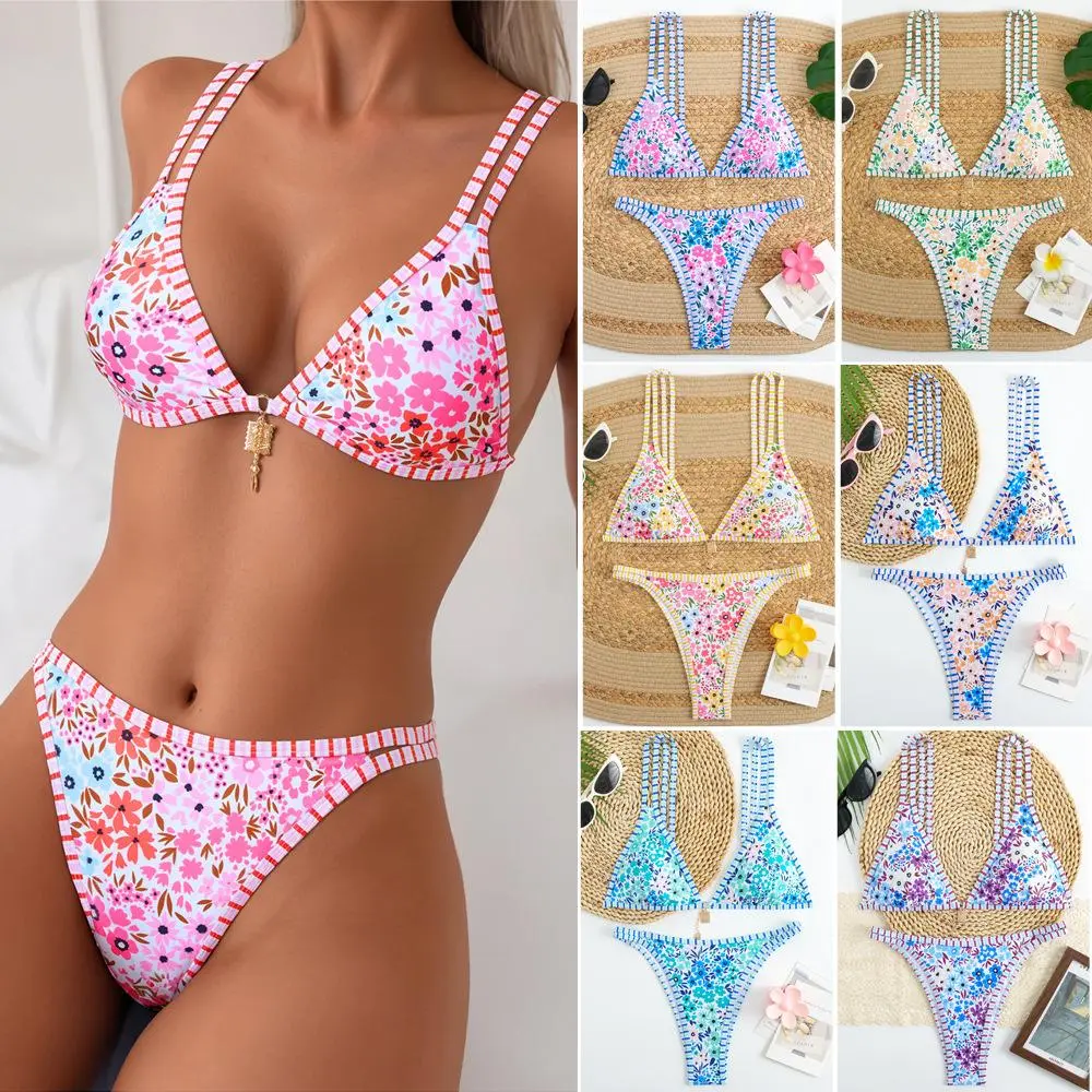 YYW1 2026 New Arrival Bikini Two-Piece Swimsuit with Straps, Fashionable Printed Women's Swimwear Beachwear Set