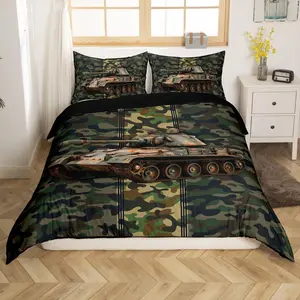 Tank Duvet Cover Setsoldier Dirt Bike Camo Pattern Bedding Set for Teens Boys Adults Room Decor,Army Strength Comforter Cover Retro Soft Quilt Cover,Green