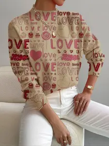 Women's Fall Winter Knit Sweater, Elegant Heart Pattern, Casual & Commute Wear, Valentine's Day Gift, Holiday Style, Knitwear