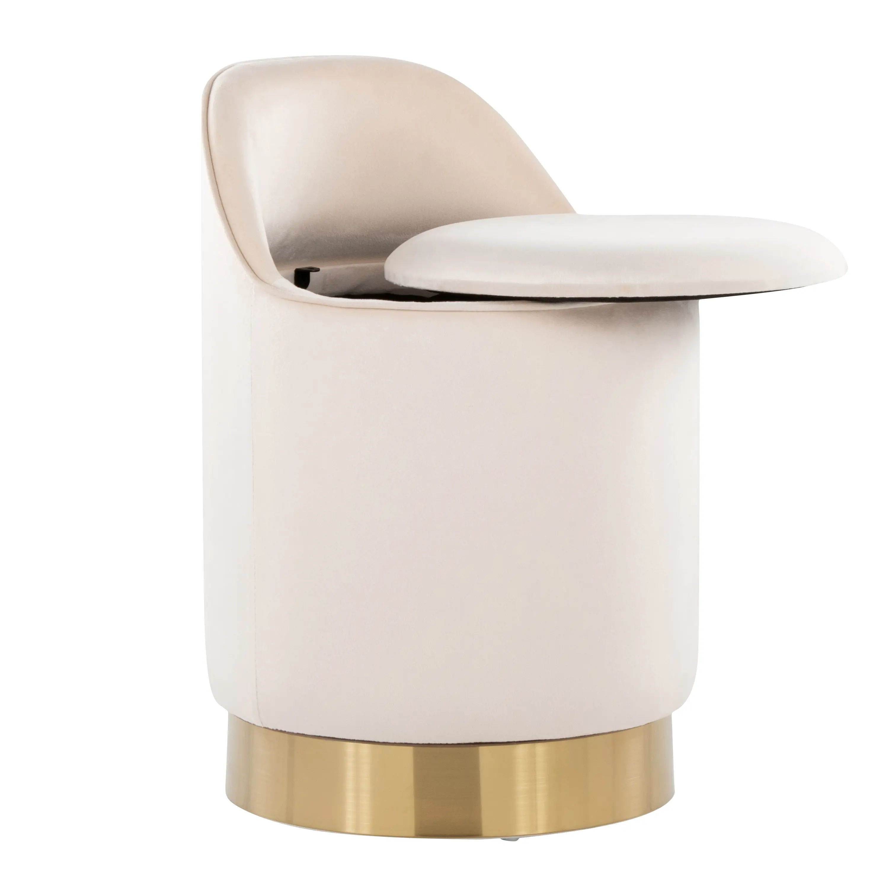 18" Swivel Vanity Stool with Cream Velvet Seat and Gold Metal Base