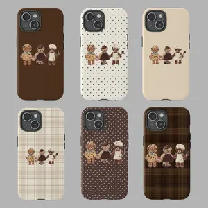 Vintage Brown Bear Phone Cases, Cute Retro Aesthetic Covers for ip and ss, spot and checker background, gift for her for him