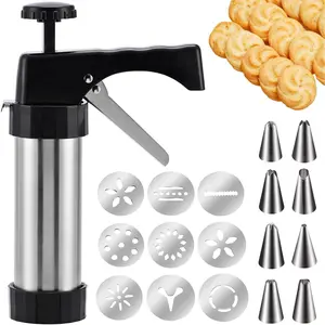 Stainless Steel Cookie Press Gun Kit – 13 Cookie Discs + 8 Piping Tips for DIY Christmas Cookies & Baking