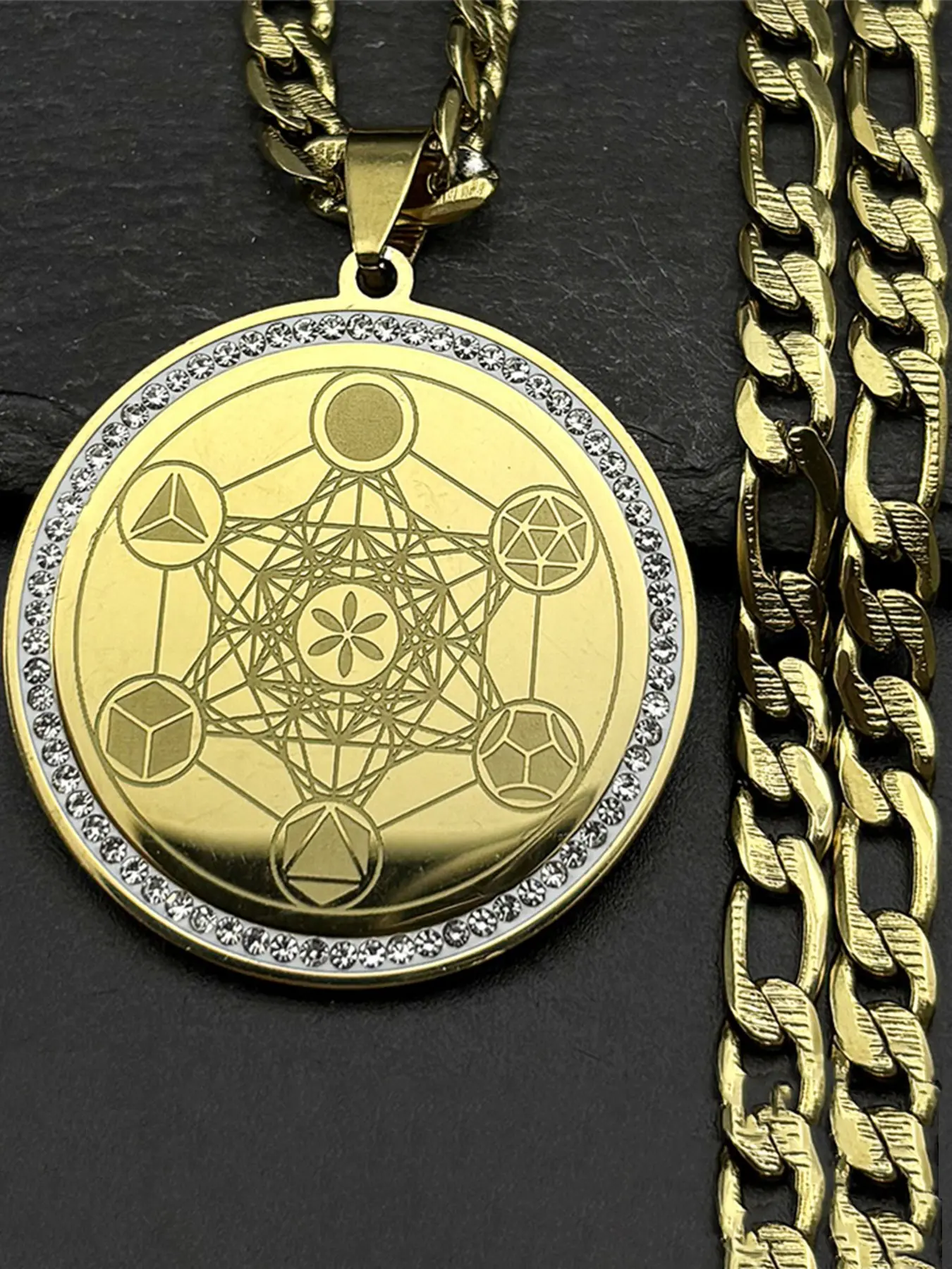 Crystals Sacred Geometry Metatron Angel Seal Archangel amulet Necklace for Women Men Stainless Steel Flower of Life Chain Sacred Geometry Pendant Sacred Geometry Jewelry