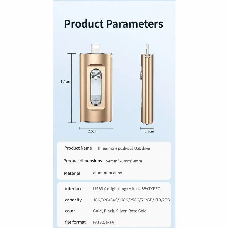 Quriov 3 in 1 Flash Drive, Portable High Speed USB 3.0 Memory Storage, OTG Flash Pen Drive with Free Type-C Adapter for Android Phones/PC and More Devices, Boyfriend Gift, External Storage Wireless