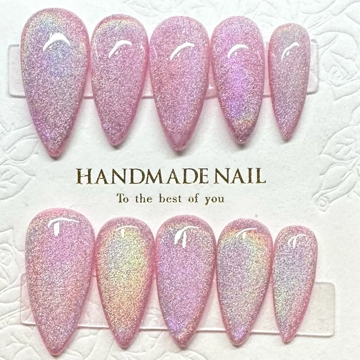 Princess Pink Rainbow Cateye 10 PCS Handmade Acrylic Press-On Nails -Available in Various Sizes and Shapes