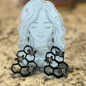 Acrylic Beehive Earrings, Teardrop Design, Fade-Resistant, Classic Casual Style for Daily Wear