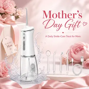 Portable Water Flosser for Teeth Cleaning, Cordless Oral Irrigator with 3 Cleaning Modes, USB Rechargeable Dental Water Flosser with 5 Nozzles, Mother’s Day Self-Care Gift for Mom