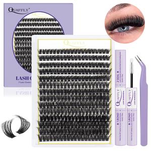 d curl individual lashes lash clusters kit, 280pcs thin band cluster lashes with lash glue & tweezers, professional eye enhancement kit for women & girls