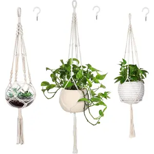 3 Pack Macrame  Hanger Indoor Hanging Planter for  Holder with 3 Hooks, Different Size for Boho Home Decor,(POTS NOT Included)