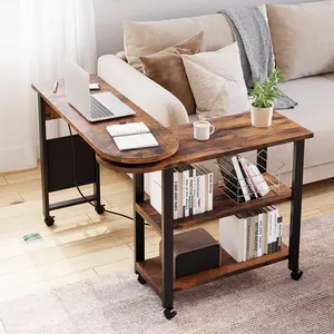 Rotating Side Table 360° Free Rotating End Table with Storage Bag and Charging Station