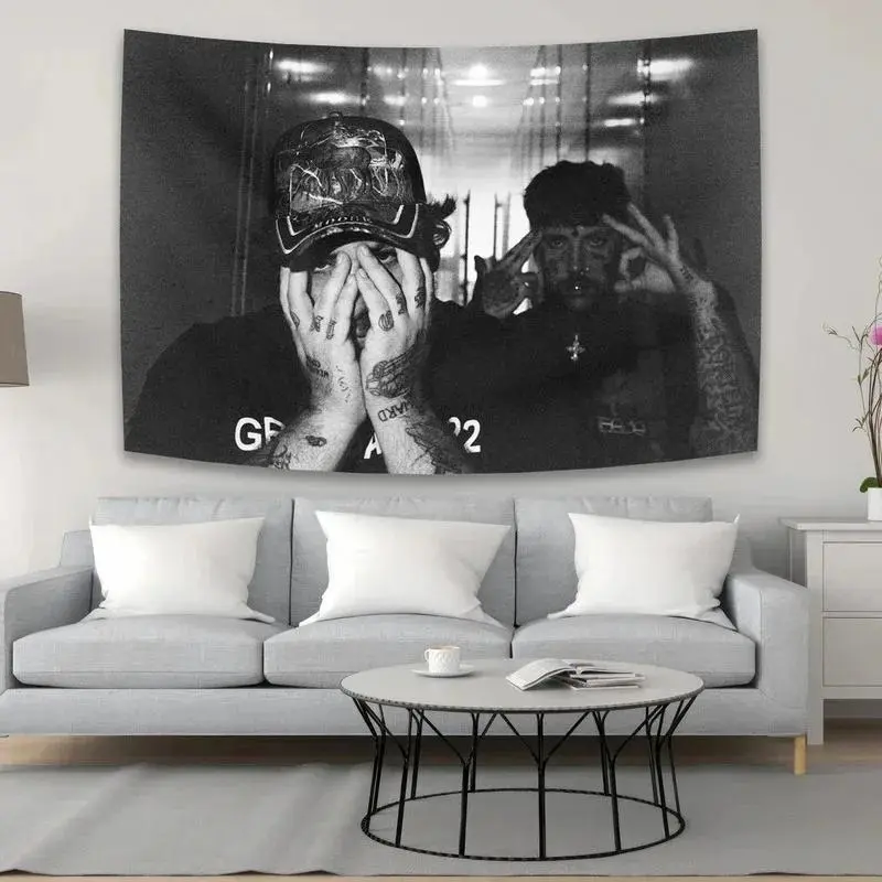 VIKAMA $uicideboy$ Tapestry Black and White Grunge Style Tattooed Rappers Wall Hanging Background Cloth for Home Decoration