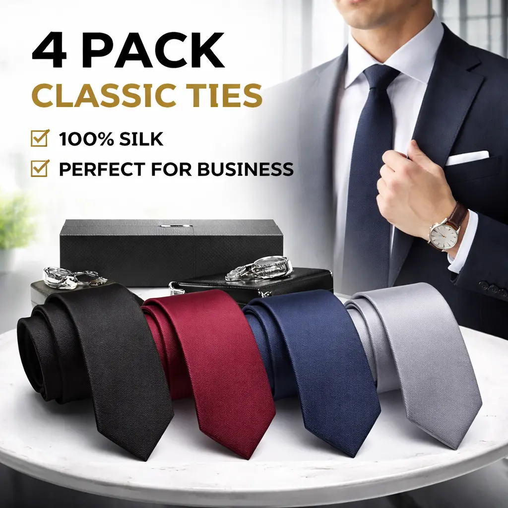 Men's 4-Pk Slim Fit Silk Fabric Necktie Set, 2.35" Width 58" Length Solid Color Skinny Ties for Business Events - Formal Gift for Professionals, Modern