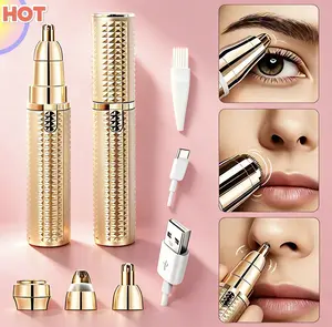 Rechargeable 3-in-1 Facial Hair Trimmer for Women, Precision Eyebrow Shaper & Painless Face Shaver for Lips and Peach Fuzz, Compact Golden Design