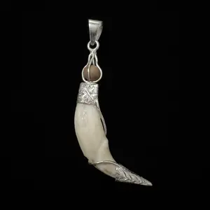 925 silver coyote tooth pendant with stone