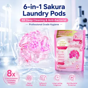 30 Pcs/Bag, 6-in-1 Laundry Pods, 3D Lock-In Fragrance Microcapsule Technology Laundry Beads, Deep Cleaning,99% Germ And Dust Mite Removal,Laundry Companion, HE Compatible，Sakua Scent Laundry Detergent Pod, Scented Laundry Detergent