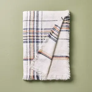 Plaid Woven Throw Blanket Sour Cream/Blue - Hearth & Hand with Magnolia