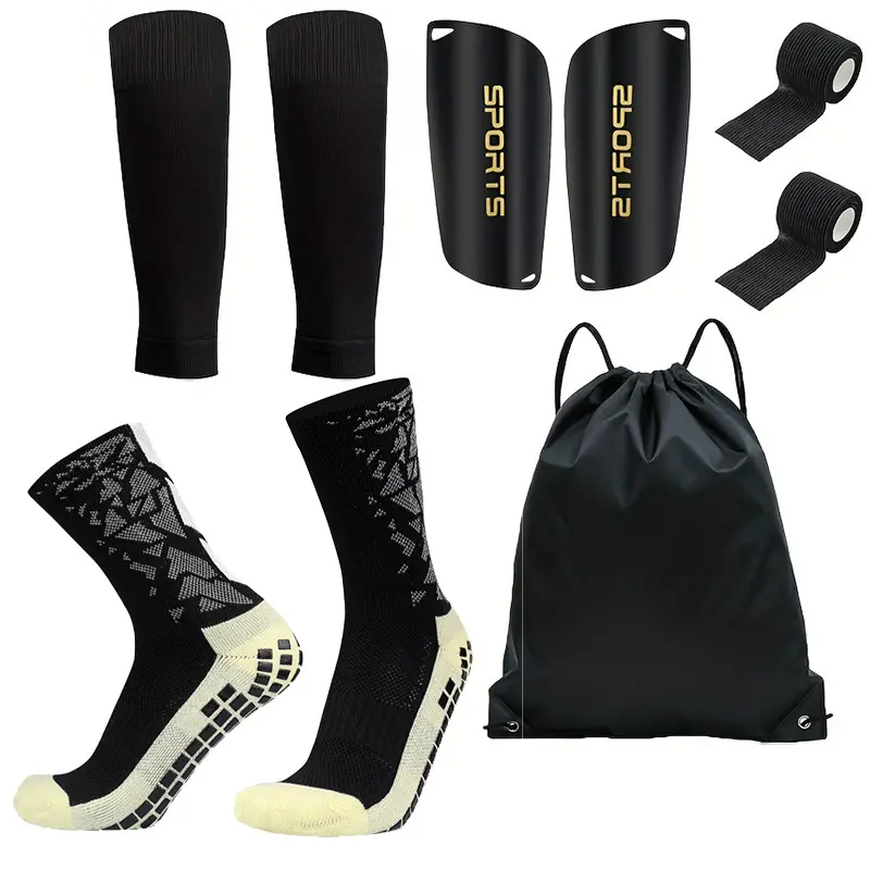 5-piece football set, football socks + leg cover + leg guard plate + bandage + backpack. 5-piece football set, football socks + leg cover + leg guard plate + bandage + backpack.