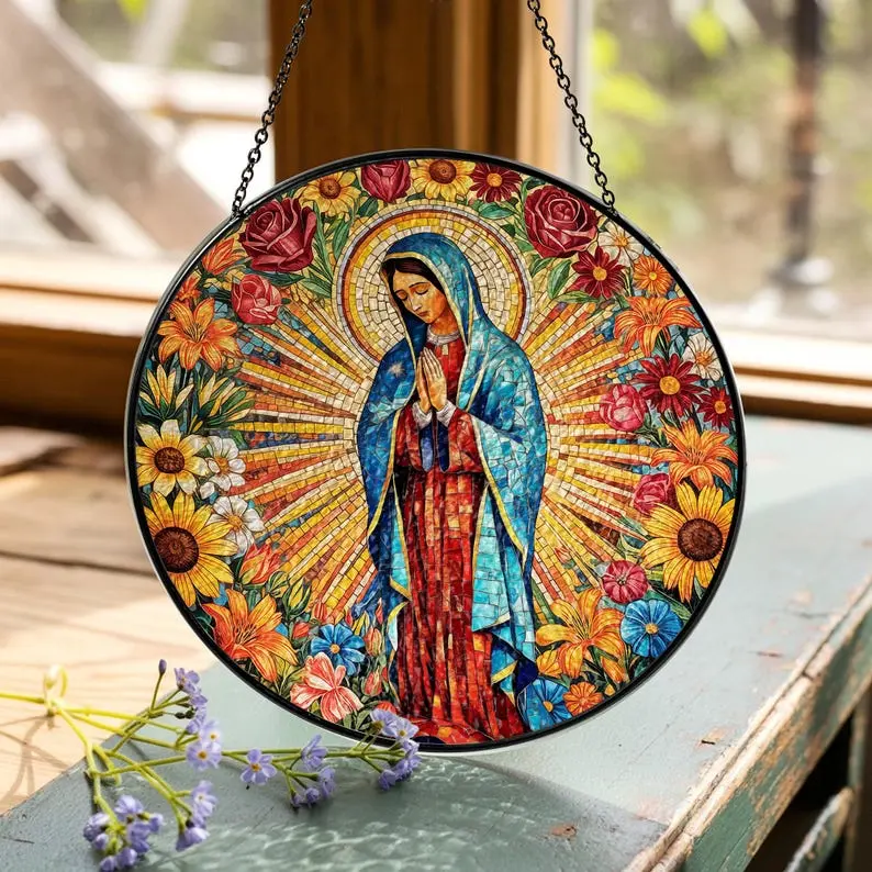 Lady of Guadalupe Stained Glass Suncatcher Mexican Mom Window Decor